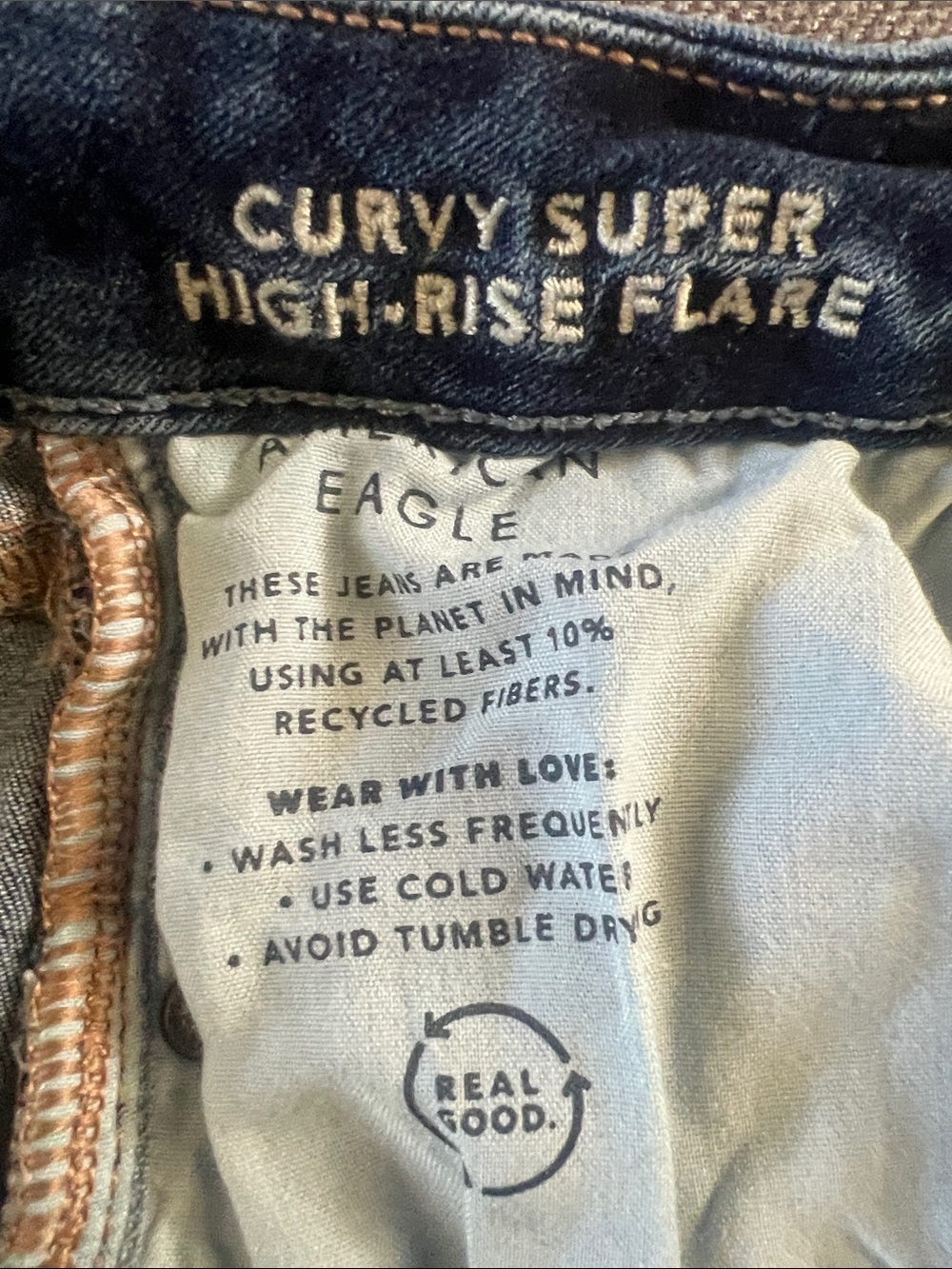 American Eagle Outfitters Dark Medium Blue High-Rise Flare Jeans - Picture 3 of 5